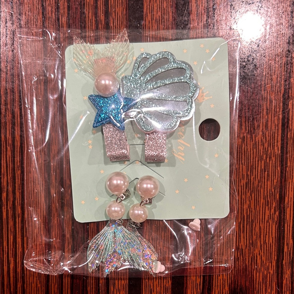 Sparkling Mermaid Hair Clip and Earring Set